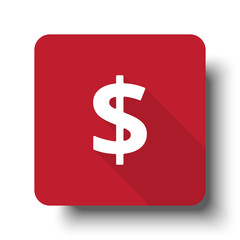 Flat Dollar web icon on red button with drop shadow