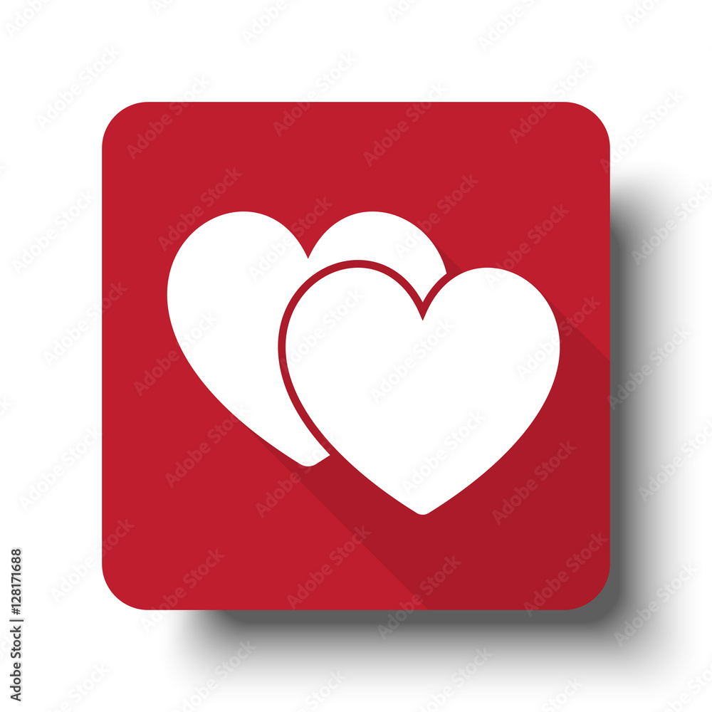 Wall mural flat love sign web icon on red button with drop shadow
