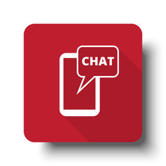 Flat Chat web icon on red button with drop shadow