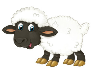 Naklejka premium Cartoon happy sheep is standing looking and smiling - artistic style - isolated - illustration for children