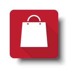 Flat Shopping Bag web icon on red button with drop shadow