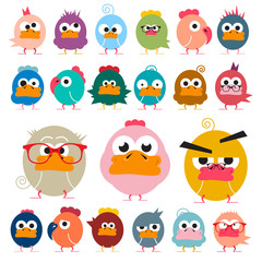Chicken. Funky Birds Set. Vector Funny Animals.