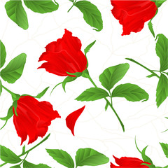 Seamless texture rosebud red rose twig with leaves cracks in the porcelain vintage vector illustration