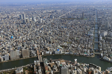東京浜町上空から隅田川と小名木川周辺を空撮
