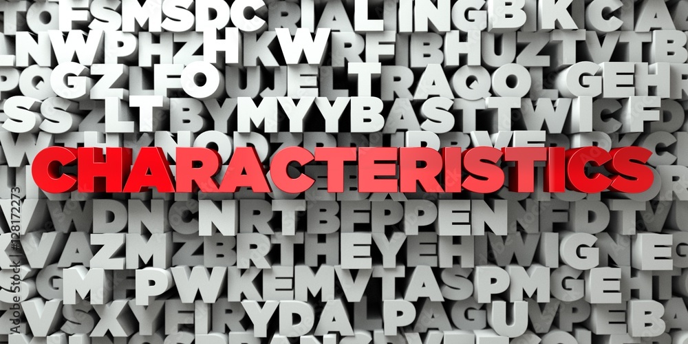 Fototapete characteristics - red text on typography background - 3d rendered royalty free stock image. this ima