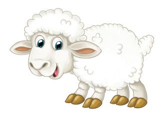 Obraz premium Cartoon happy sheep is standing looking and smiling - artistic style - isolated - illustration for children
