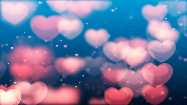 Valentine's day background, flying abstract hearts and particles