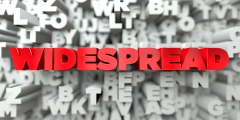 WIDESPREAD -  Red text on typography background - 3D rendered royalty free stock image. This image can be used for an online website banner ad or a print postcard.