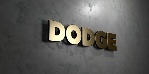 Dodge - Gold sign mounted on glossy marble wall  - 3D rendered royalty free stock illustration. This image can be used for an online website banner ad or a print postcard.