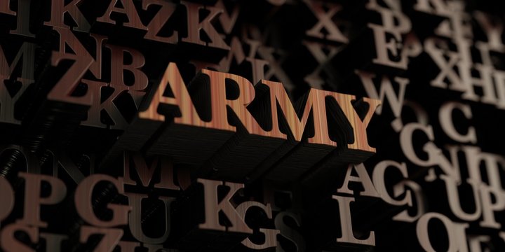 Army - Wooden 3D rendered letters/message.  Can be used for an online banner ad or a print postcard.