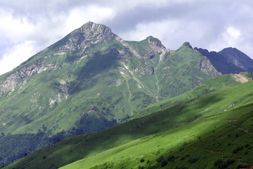 Beautiful mountain scenery in the bright summer day, Sochi, Krasnaya Polyana, Russia