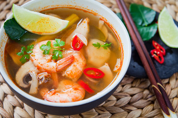 Tom Yum goong nam sai ต้มยำกุ้งน้ำใส - famous broth Thai soup with...