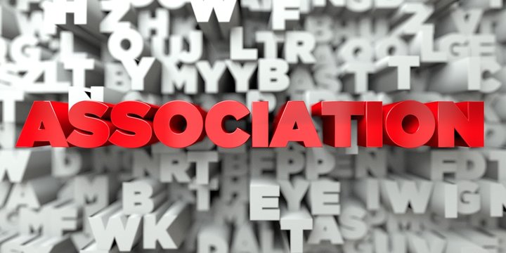 ASSOCIATION -  Red text on typography background - 3D rendered royalty free stock image. This image can be used for an online website banner ad or a print postcard.