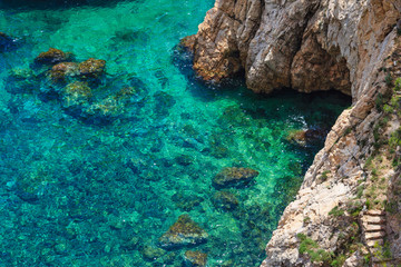 Naklejka na ściany i meble Summer sea rocky coast view (Spain).