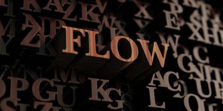 Flow - Wooden 3D rendered letters/message.  Can be used for an online banner ad or a print postcard.