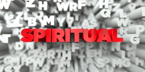 SPIRITUAL -  Red text on typography background - 3D rendered royalty free stock image. This image can be used for an online website banner ad or a print postcard.