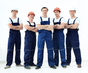 Obraz premium Large group of workers standing in circle top view