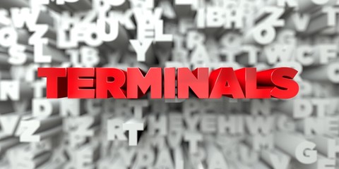 TERMINALS -  Red text on typography background - 3D rendered royalty free stock image. This image can be used for an online website banner ad or a print postcard.