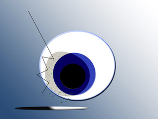 Contaminazione cornea,
Immagine di un occhio stilizzato, con un trapianto di cornea, una sutura...