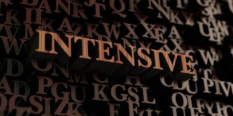 Intensive - Wooden 3D rendered letters/message.  Can be used for an online banner ad or a print postcard.