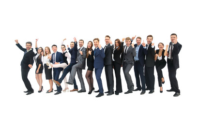 Obraz premium Group of jubilant business people jumping for joy and shouting i