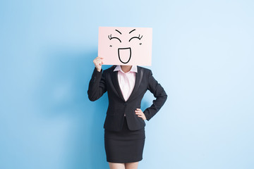 business woman take billboard