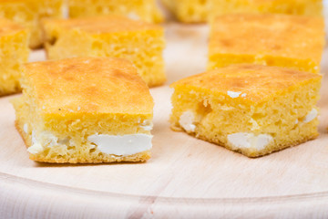 Cornbread with cheese baked in oven