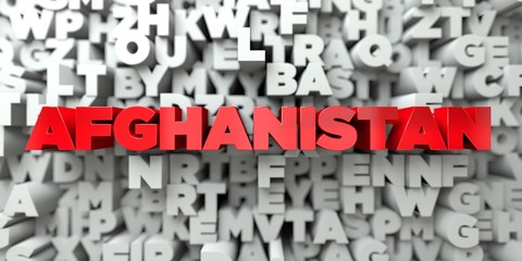 AFGHANISTAN -  Red text on typography background - 3D rendered royalty free stock image. This image can be used for an online website banner ad or a print postcard.