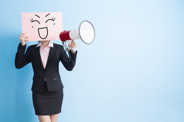  woman take billboard and microphone