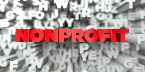 NONPROFIT -  Red text on typography background - 3D rendered royalty free stock image. This image can be used for an online website banner ad or a print postcard. © Chris Titze Imaging