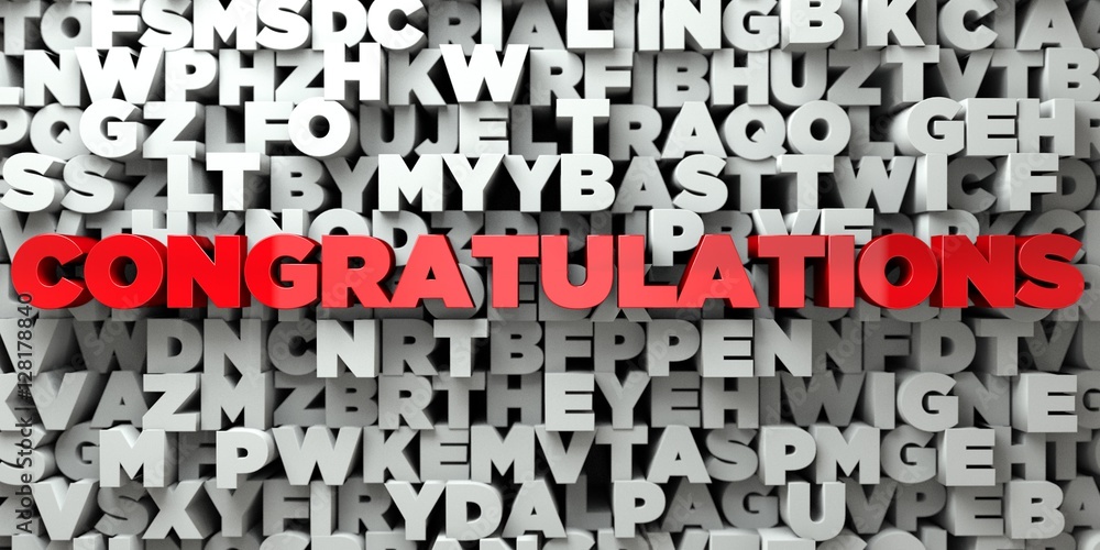 Fototapete congratulations - red text on typography background - 3d rendered royalty free stock image. this ima