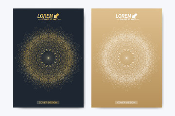 Modern vector template for brochure, leaflet, flyer, cover, magazine or annual report. Golden layout in A4 size. Business, science and technology design book layout. Presentation with golden mandala.