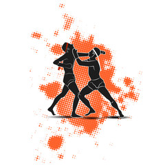 Muay Thai, Thai Boxing, designed using grunge brush on splash blood background graphic