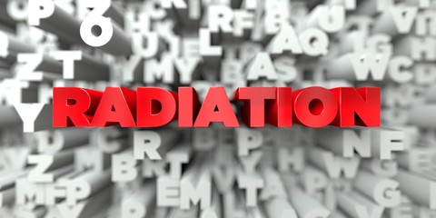RADIATION -  Red text on typography background - 3D rendered royalty free stock image. This image can be used for an online website banner ad or a print postcard.