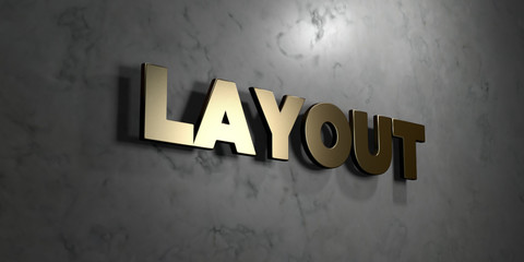 Layout - Gold sign mounted on glossy marble wall  - 3D rendered royalty free stock illustration. This image can be used for an online website banner ad or a print postcard.