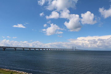 Fototapeta na wymiar Longest cable-stayed bridge for combined road and rail transport Öresund Bridge