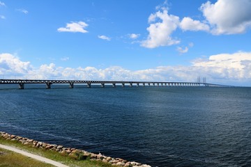 Fototapeta na wymiar Öresund Bridge is world's longest cable-stayed bridge for combined road and rail transport 