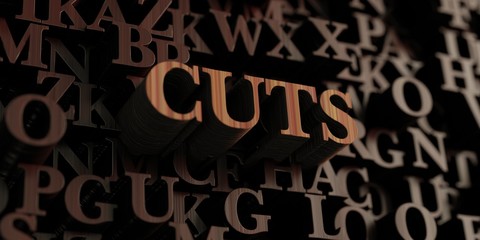 Cuts - Wooden 3D rendered letters/message.  Can be used for an online banner ad or a print postcard.
