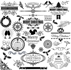 Set of vector christmas decorations and labels