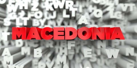 MACEDONIA -  Red text on typography background - 3D rendered royalty free stock image. This image can be used for an online website banner ad or a print postcard.