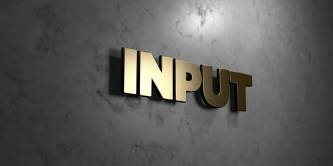 Input - Gold sign mounted on glossy marble wall  - 3D rendered royalty free stock illustration. This image can be used for an online website banner ad or a print postcard.