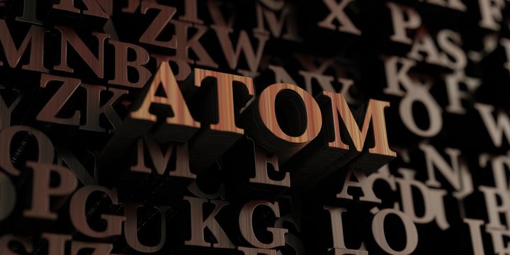 Atom - Wooden 3D rendered letters/message.  Can be used for an online banner ad or a print postcard.