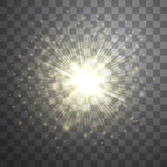Vector effect of golden lens flare sunburst on transparent background