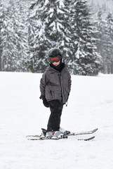 Fototapeta na wymiar Child boy on a ski tow