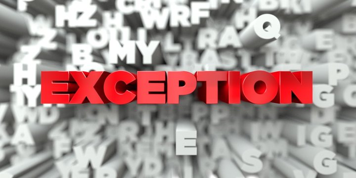 EXCEPTION -  Red text on typography background - 3D rendered royalty free stock image. This image can be used for an online website banner ad or a print postcard.