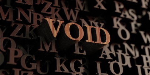 Void - Wooden 3D rendered letters/message.  Can be used for an online banner ad or a print postcard.