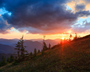 Summer sunset mountain view (Carpathian, Ukraine).