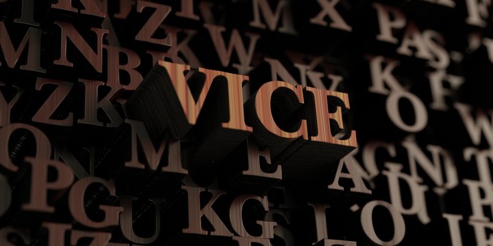 Vice - Wooden 3D rendered letters/message.  Can be used for an online banner ad or a print postcard.