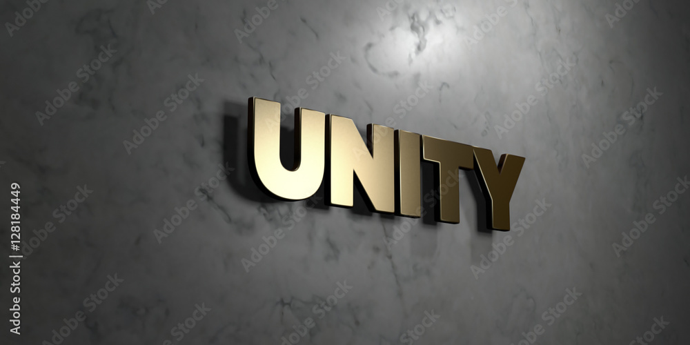 Fototapete unity - gold sign mounted on glossy marble wall - 3d rendered royalty free stock illustration. this 