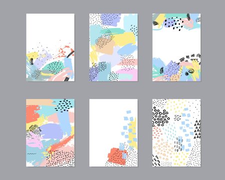 Set of creative universal cards with hand drawn textures.r.